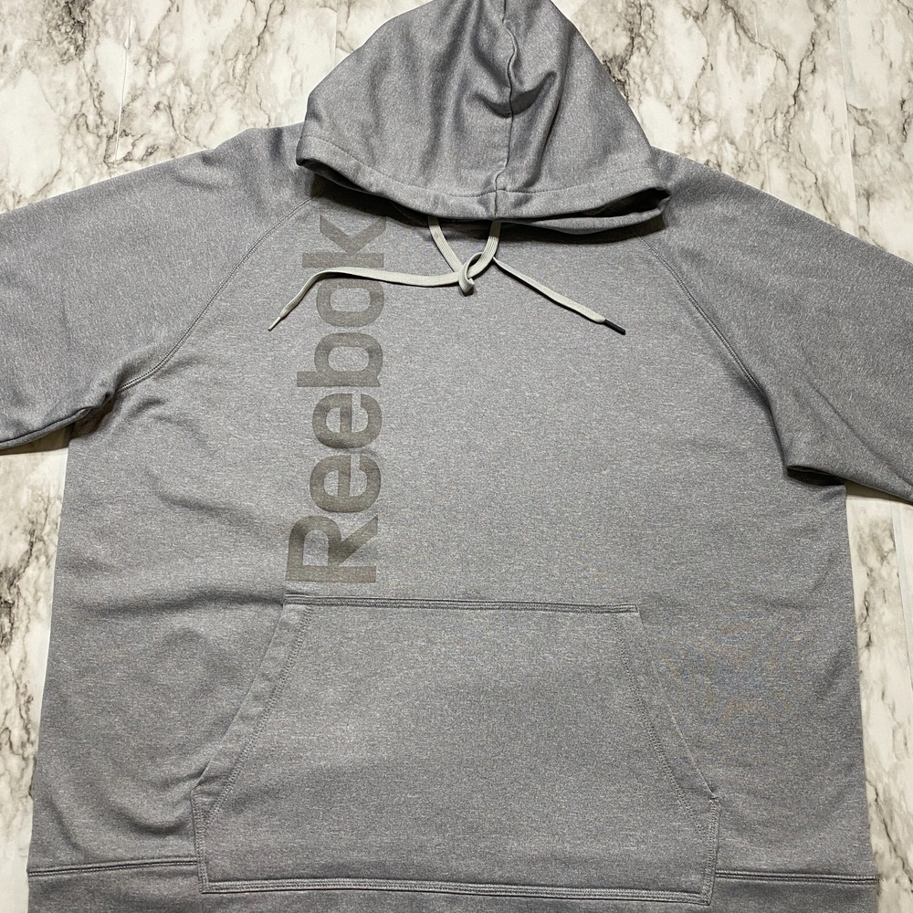 Reebok Mens Sweatshirt Size XL‎ Gray Pullover Fleece Hoodie Kangaroo Long Sleeve - Picture 5 of 9